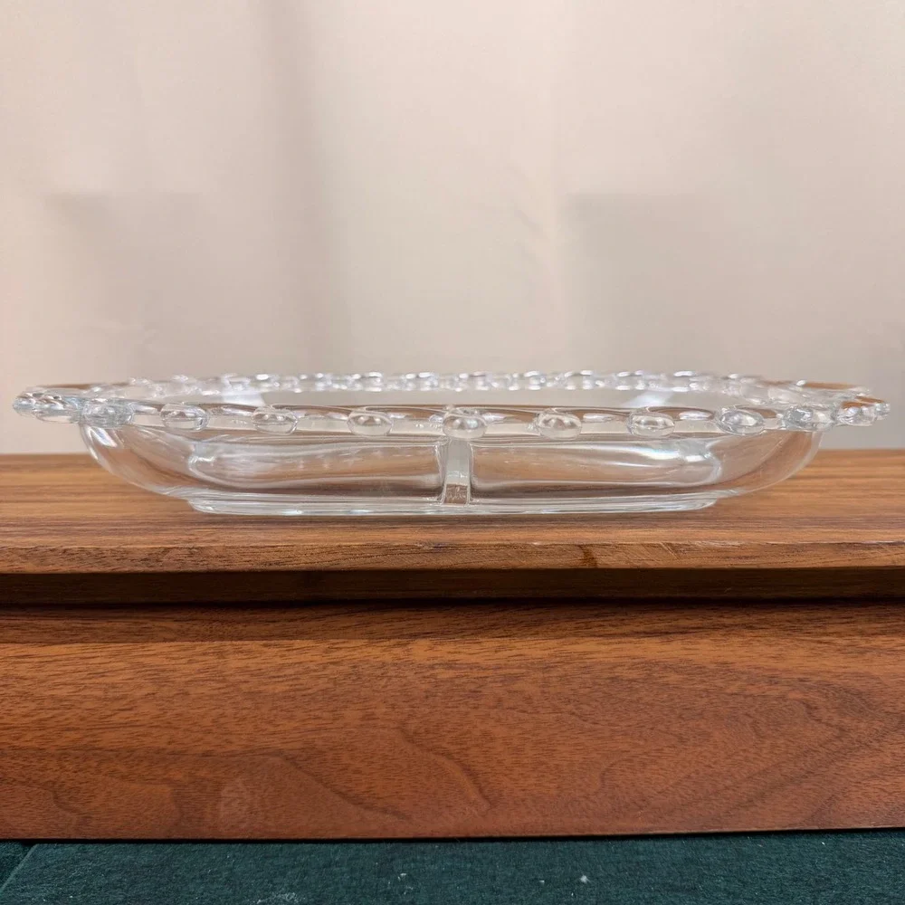 Heisey Glass Lariat Divided Relish Dish Oval Serving Tray Clear 3 Section 12.5in